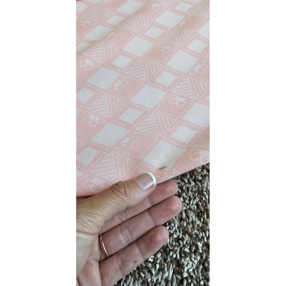 1970s Vintage Light Salmon Pink Cream Flower Power Diagonal Geometric Fabric #53